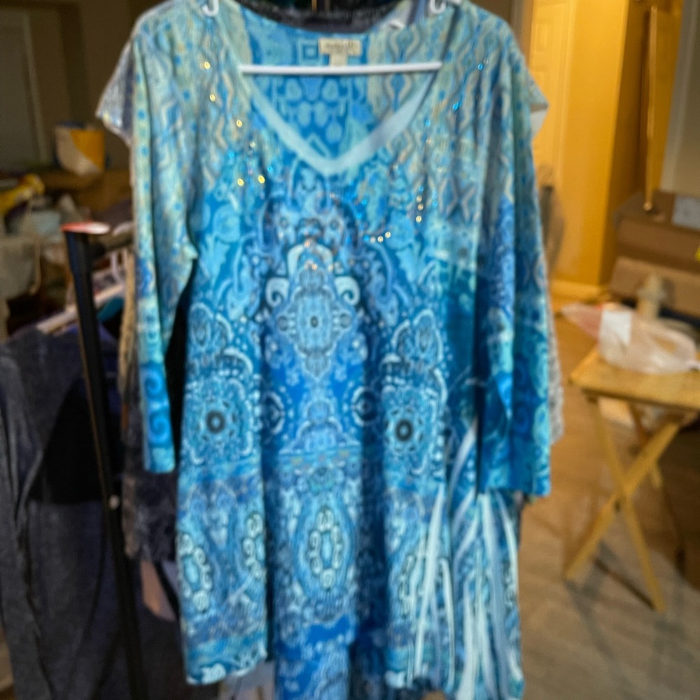 Blue Patterned Tunic Top